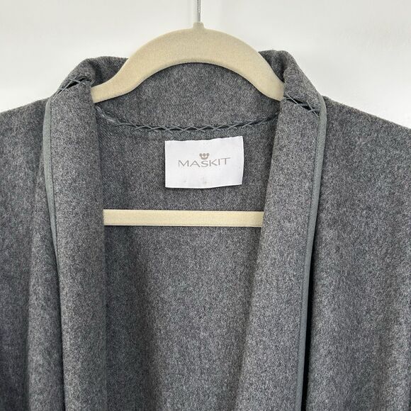 Maskit Wool Cashmere Open Front Jacket Belt Leather Detail Side Pockets Gray - Picture 2 of 15